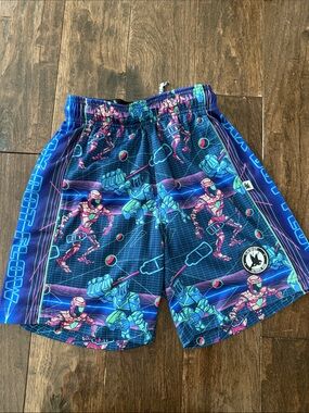 Boys Blue Neon Skateboard Graphic Athletic Shorts